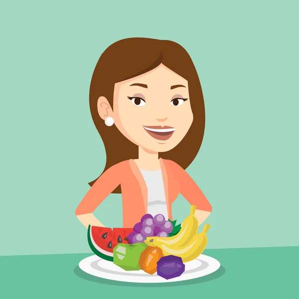 Femme avec illustration vectorielle de fruits frais . — Image vectorielle