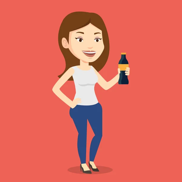 Jonge vrouw drinken van frisdrank vectorillustratie. — Stockvector