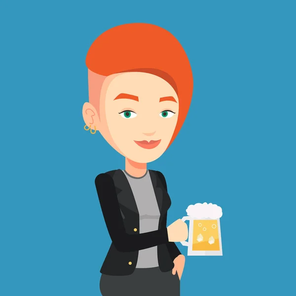 Frau trinkt Bier Vektor Illustration. — Stockvektor