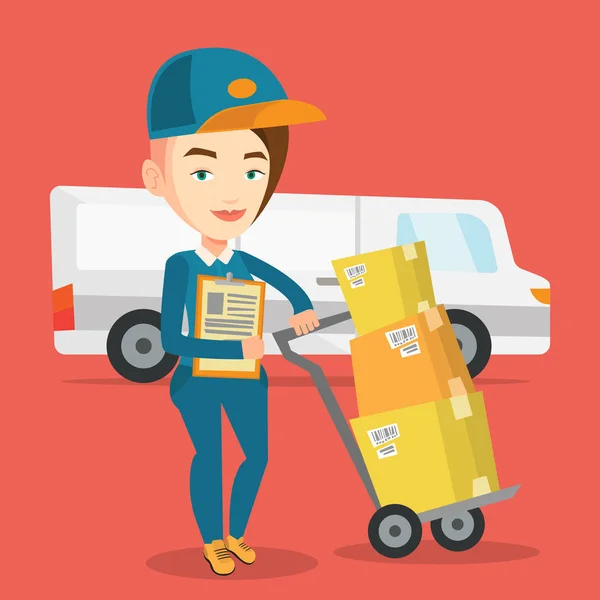 Delivery courier with cardboard boxes. — Stock Vector