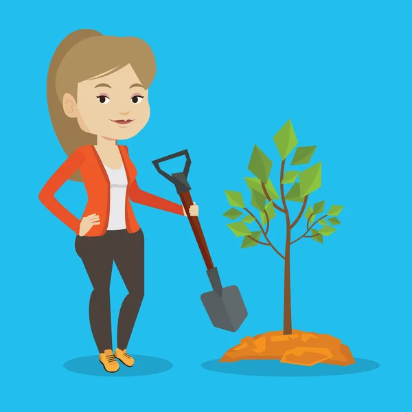 Woman plants tree vector illustration. Royalty Free Stock Illustrations