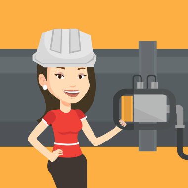 Dedektör gaz boru hattı üzerinde kontrol operatörü.