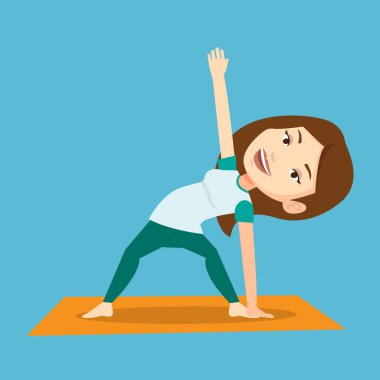 Kadın pratik yoga üçgen poz.