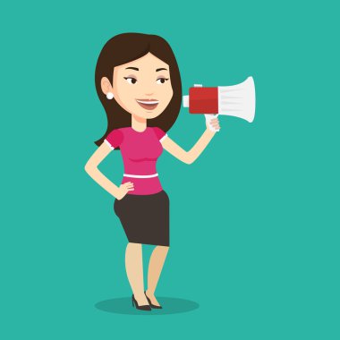 genç kadın megafon konuşma.