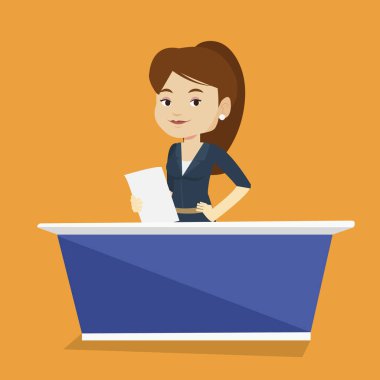 Stüdyo, televizyon anchorwoman.