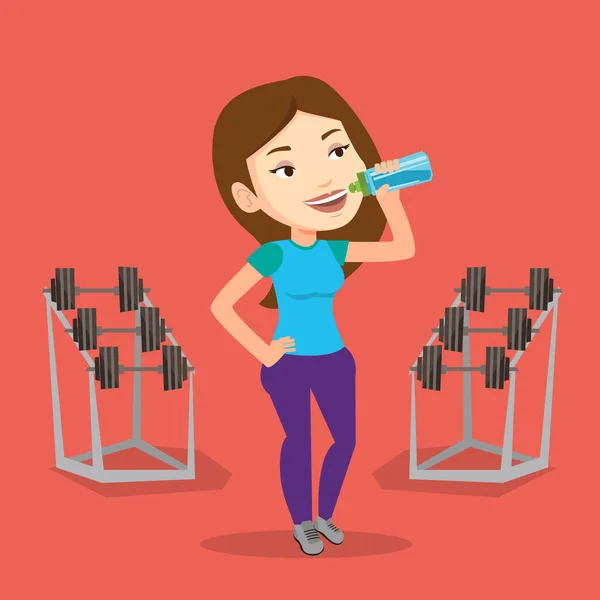 Sportive woman drinking water vector illustration. — Stock Vector