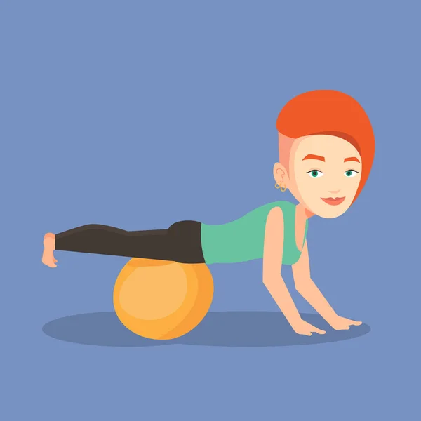 Mujer joven haciendo ejercicio con fitball . — Archivo Imágenes Vectoriales