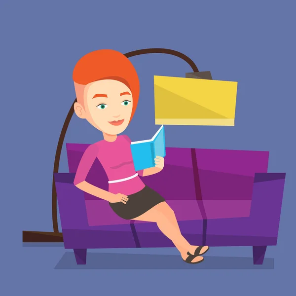 Livre de lecture femme sur canapé illustration vectorielle . — Image vectorielle