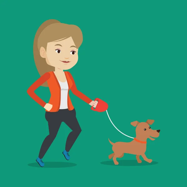 Νεαρή γυναίκα βόλτες με το σκύλο. — Διανυσματικό Αρχείο