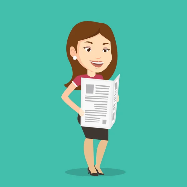 Mujer leyendo periódico vector ilustración . — Vector de stock