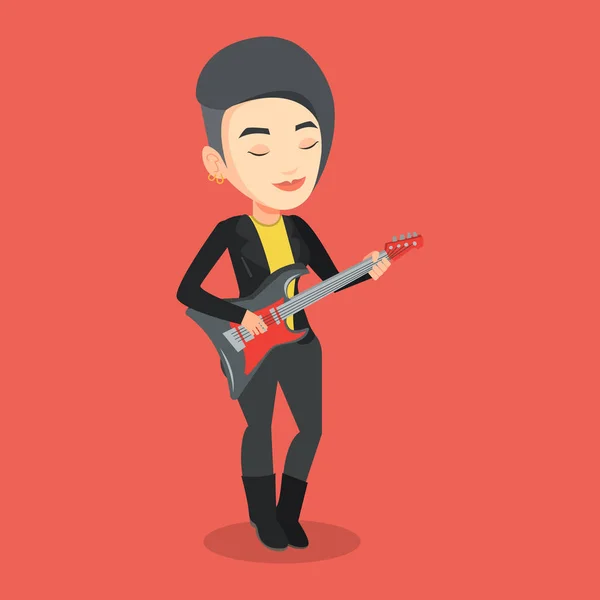 Frau spielt elektrische Gitarre Vektor Illustration. — Stockvektor