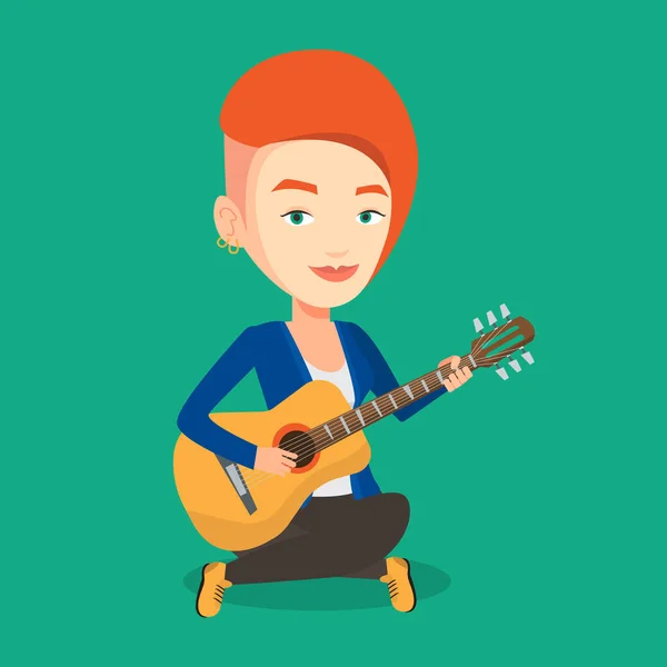 Γυναίκα παίζει ακουστική κιθάρα εικονογράφηση διάνυσμα. — Διανυσματικό Αρχείο