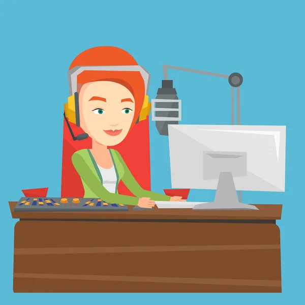 Γυναίκα dj που εργάζονται για την εικονογράφηση διάνυσμα ραδιόφωνο — Διανυσματικό Αρχείο