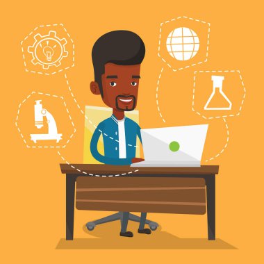 Dizüstü vektör çizim üzerinde çalışma öğrenci.