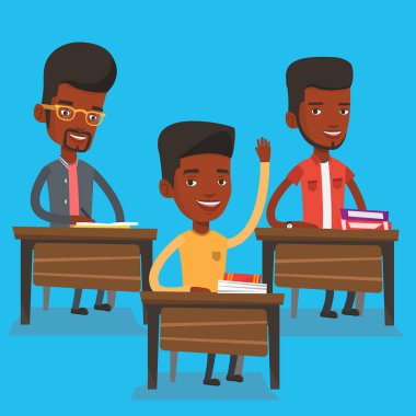 Öğrenci el bir cevap için sınıf yetiştirme.