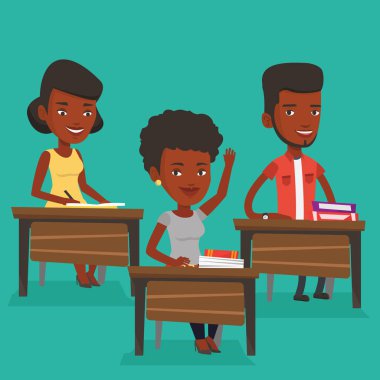 Öğrenci el bir cevap için sınıf yetiştirme.