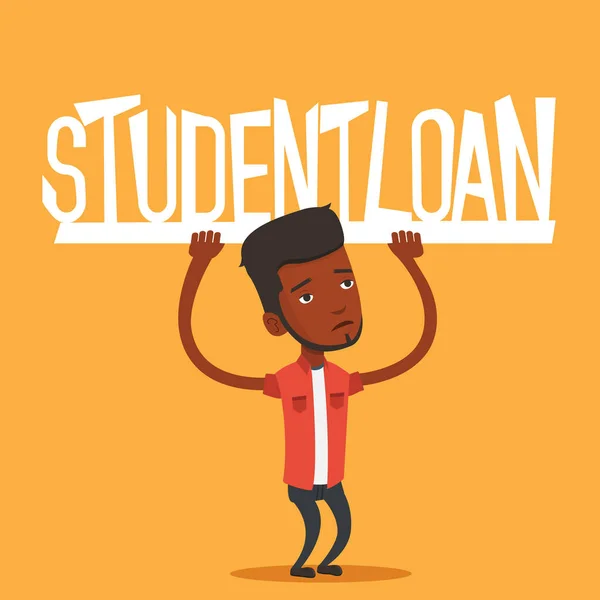 Young man holding sign of student loan. — Stock Vector