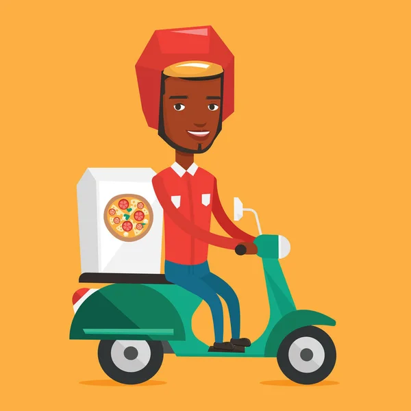 Hombre entregando pizza en scooter . — Vector de stock