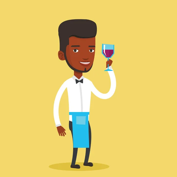 Barista che tiene in mano un bicchiere di vino . — Vettoriale Stock