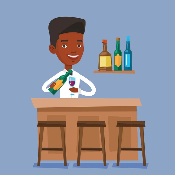 Bartender standing at the bar counter. — Stock Vector