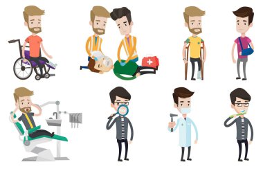 Vektör set doktor karakterler ve hastaların.