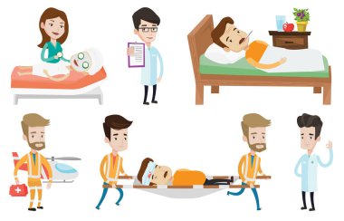 Vektör set doktor karakterler ve hastaların.