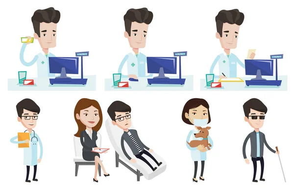 Vector set of doctor characters and patients. — Stock Vector