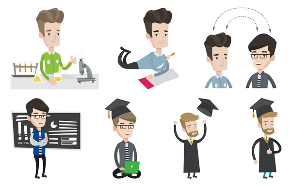 Conjunto vectorial de personajes de estudiantes y profesores . — Vector de stock