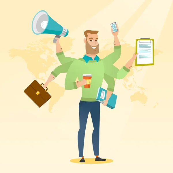 Man coping with multitasking vector illustration. — Stock Vector