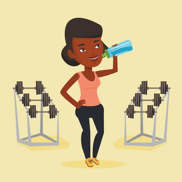 Donna sportiva che beve acqua vettoriale illustrazione . — Vettoriale Stock