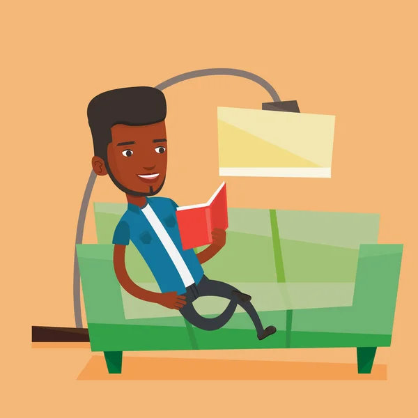 Hombre libro de lectura en el sofá vector ilustración . — Vector de stock