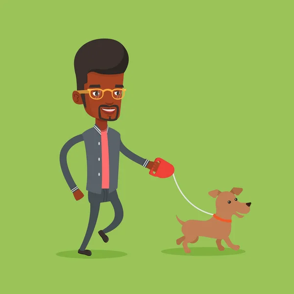 Joven hombre caminando con su perro vector ilustración — Archivo Imágenes Vectoriales