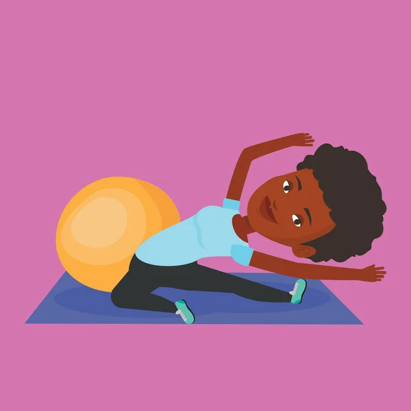 Mujer joven haciendo ejercicio con fitball . — Archivo Imágenes Vectoriales