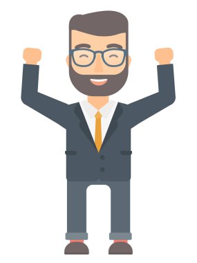 İşadamı ile ayakta kollarını kaldırdı.