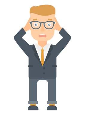 Kafasını tutarak stresli ofis çalışanı.