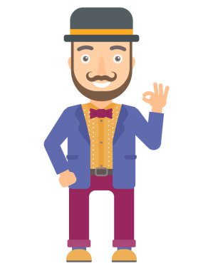 Sirk sanatçısı ok işaret gösteren gülümseyen.