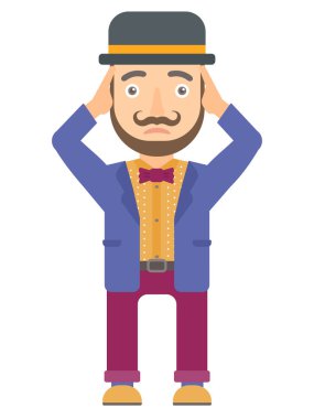 Kafasını tutarak sirk aktör.