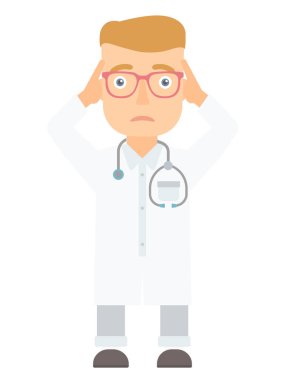 Doktor onun baş vektör çizim tutarak.