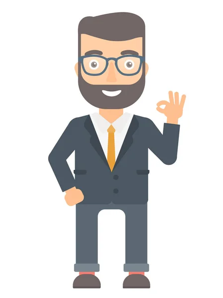 Hombre de negocios sonriente mostrando señal OK . — Vector de stock