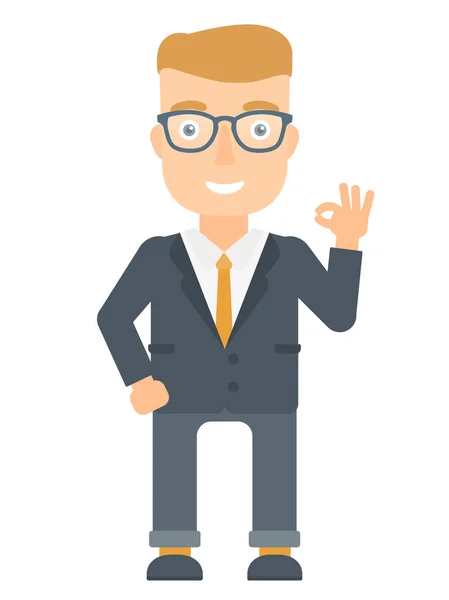 Smiling businessman showing ok sign. — Stock Vector