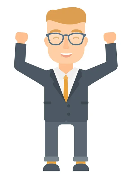 Businessman standing with raised arms up. — Stock Vector