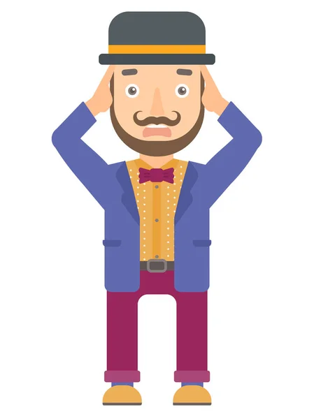 Stressful circus performer clutching his head. — Stock Vector
