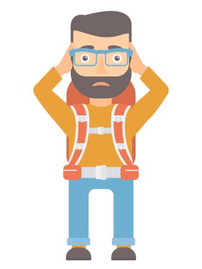 Adam kafasını tutarak seyahat.