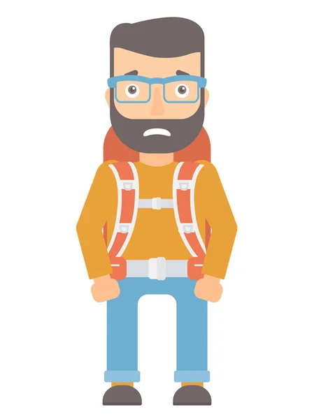 Turista avergonzado con mochila . — Vector de stock