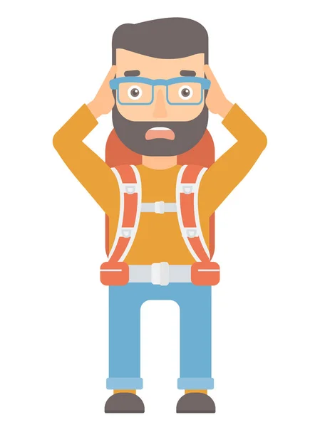 Stressful traveling man clutching his head. — Stock Vector