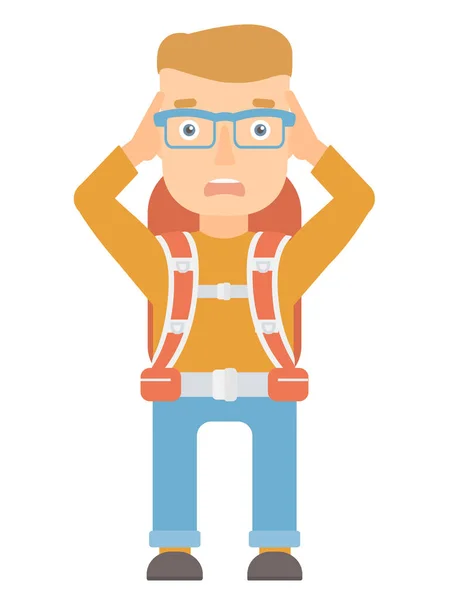 Stressful traveling man clutching his head. — Stock Vector