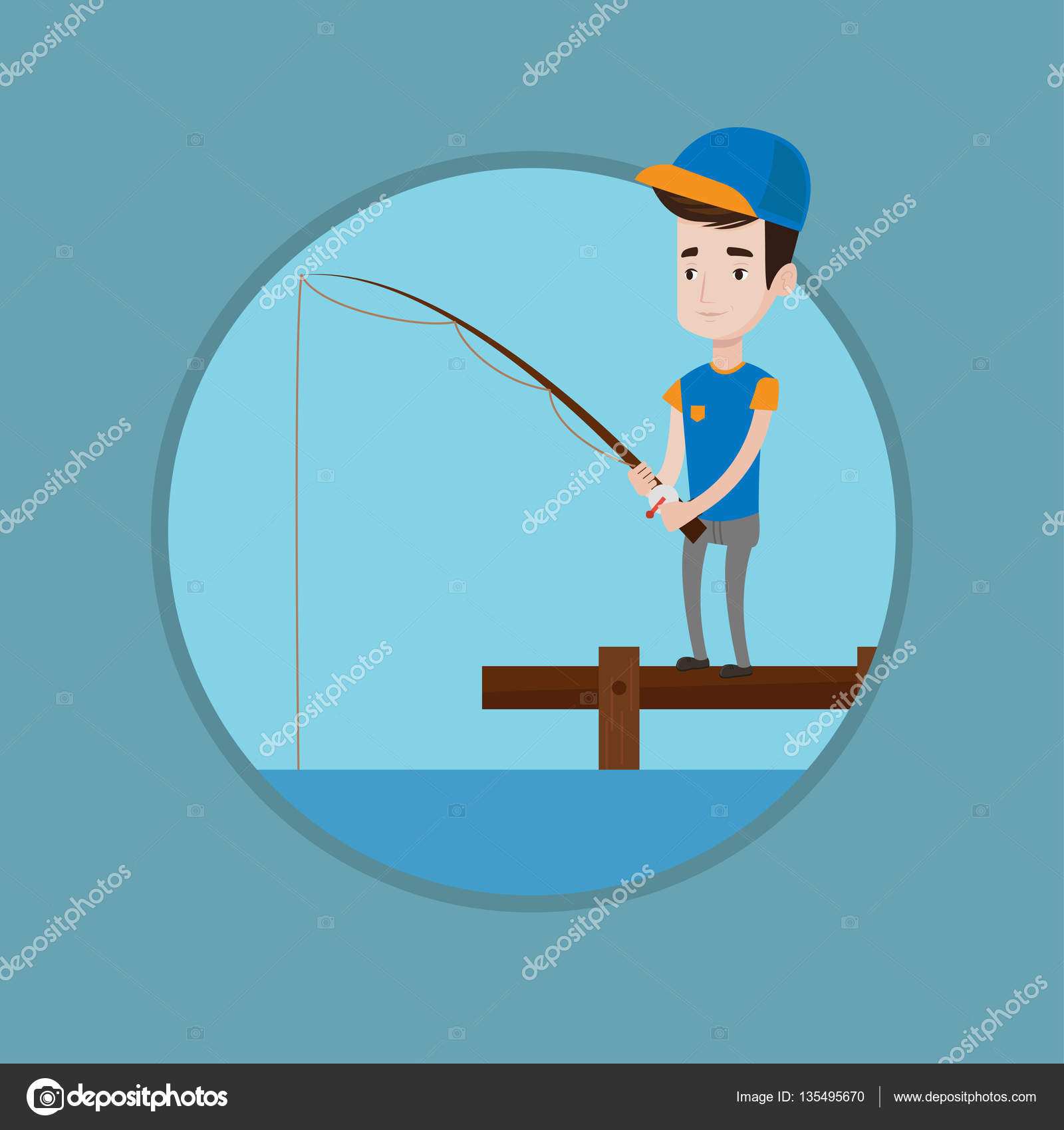 Man fishing on jetty vector illustration. Stock Vector by ©VisualGeneration  135495670