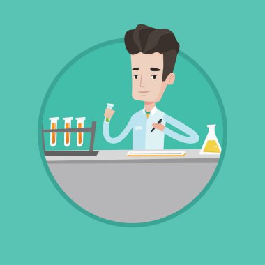 Test tüpleri ile çalışan laboratuvar asistanı.