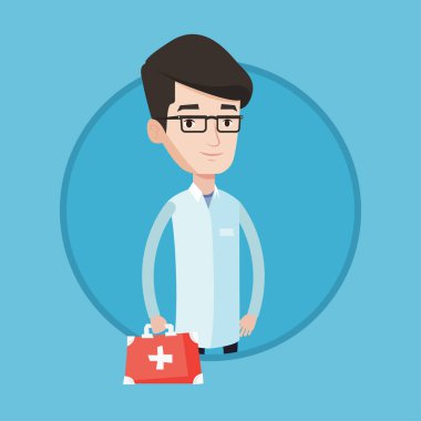 İlk yardım kutusu vektör çizim tutan doktor.