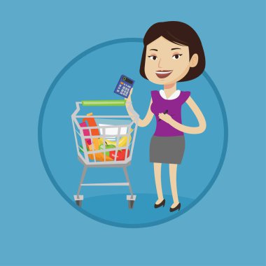 Kadın Müşteri Hesap makinesinde sayma.